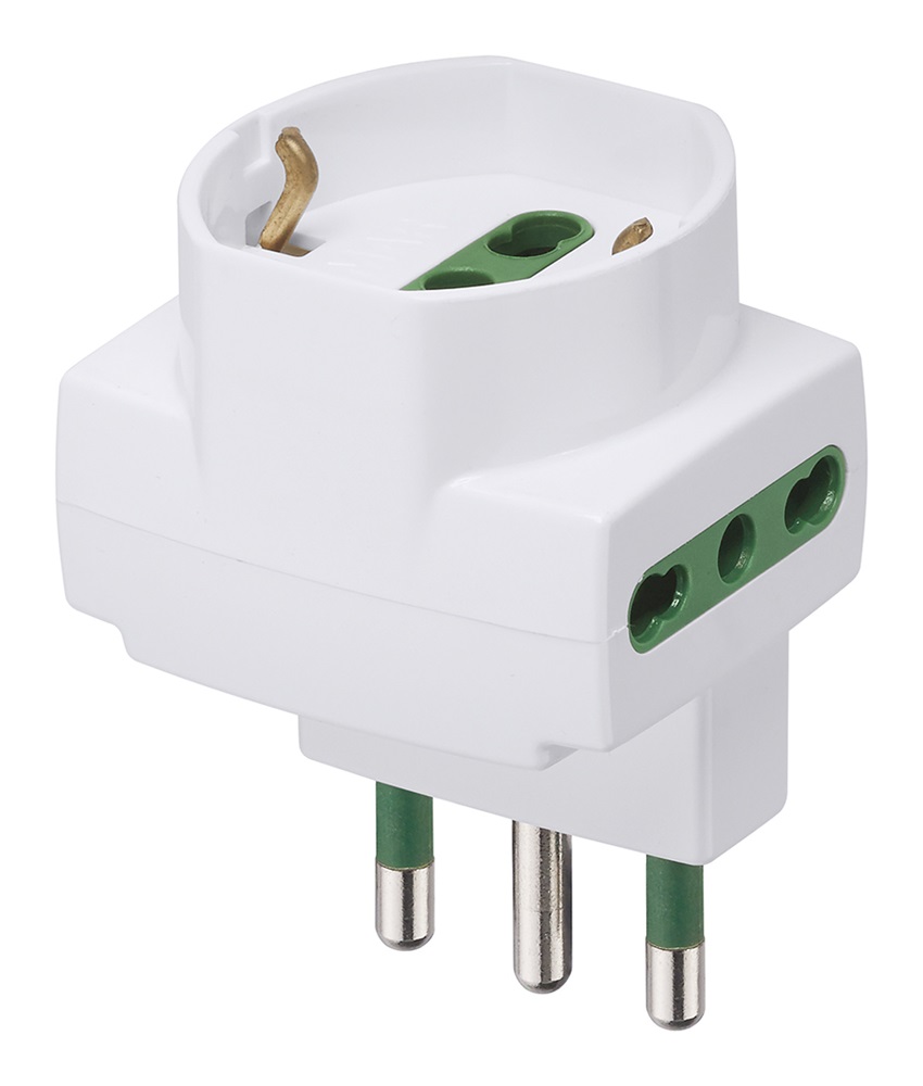 Adattatore schuko sfalsato vert.S17+ 2 BiPresa 17/11 bianco 