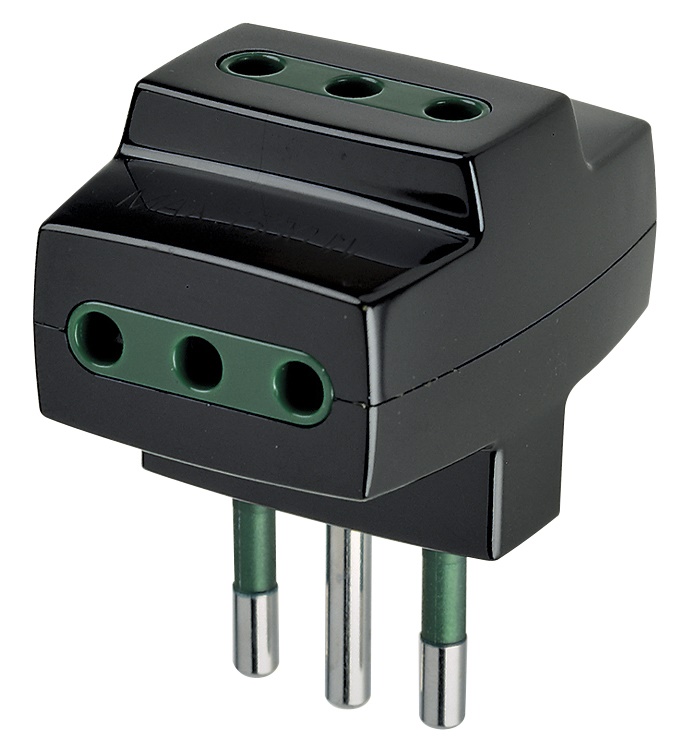 Adattatore multiplo SICURY nero 250V 1500W spina S11 2P+T 10A tre prese P11 2P+T 10A standard italiano