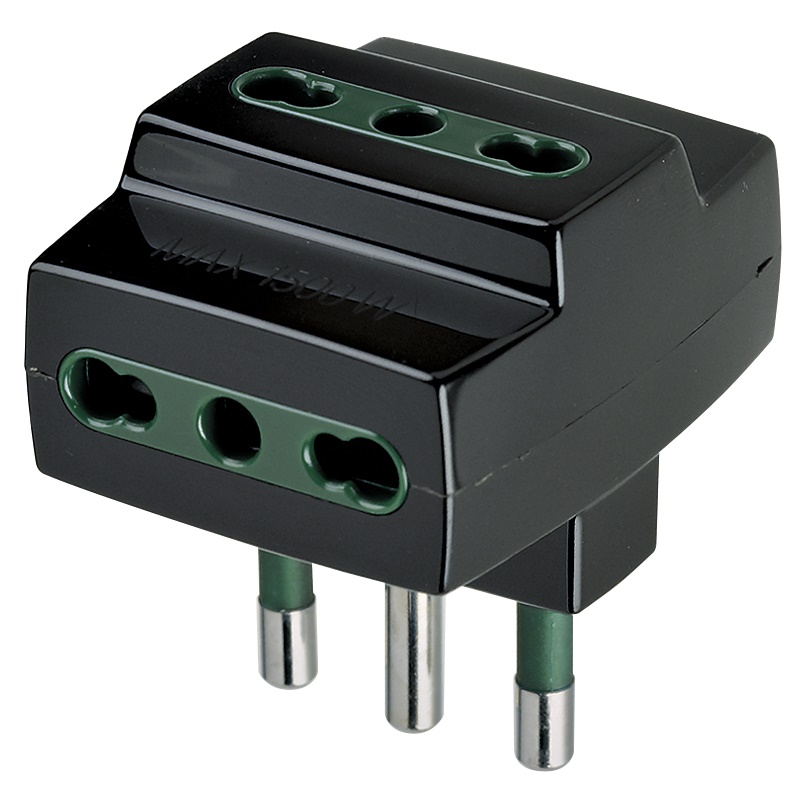 Adattatore multiplo SICURY 250V 1500W spina S17 2P+T 16A 3 prese P17/11 nero