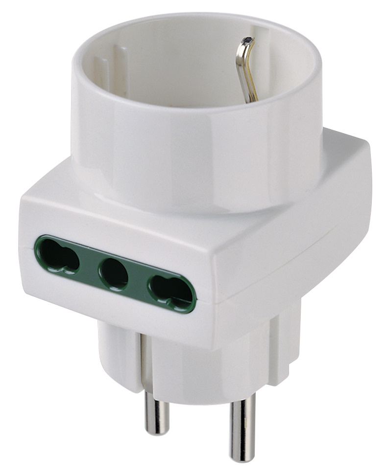 Adattatore multiplo SICURY 250V 1500W spina 2P+T 16A combinata tedesco-francese prese italiane P17/11 e P30 bianco