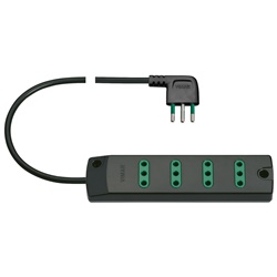 Presa multipla 4 uscite 2P+T 10A 250V cavo 1,5m spina S11 90° nero