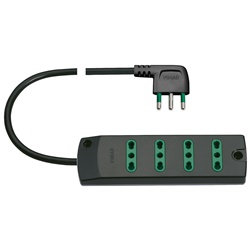 Presa multipla 4 uscite P17/11+S17 16A 250V cavo 1,5m 3G1 nero uscita 90°