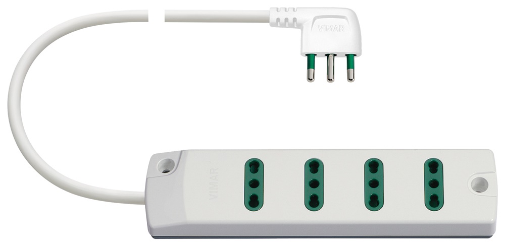 Presa multipla 4 uscite 2P+T 16A 250V cavo 1,5m spina S17 90° bianco