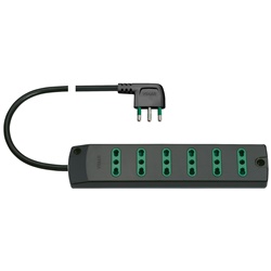 Presa multipla 6 uscite 2P+T 16A 250V cavo 1,5m spina S17 90° nero uso domestico e professionale