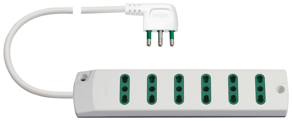 Presa multipla 6 uscite P17/11+S17 90° 16A 250V bianco cavo 1,5m uso domestico e industriale