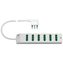 Presa multipla 6 uscite P17/11+S17 90° 16A 250V bianco cavo 1,5m uso domestico e industriale