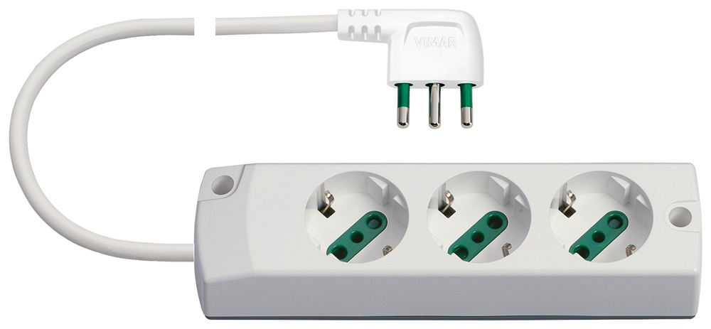 Presa multipla 3 uscite 2P+T 16A 250V cavo 1,5m bianco uscita 90°