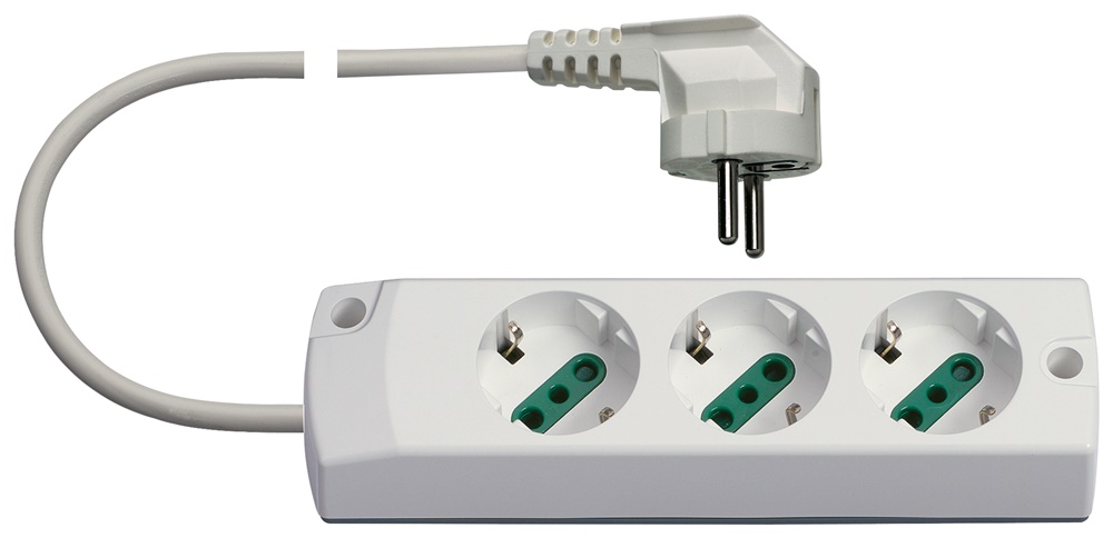 Presa multipla 3P30+S31 90° 16A 250V bianco cavo 1,5m 3 uscite SICURY standard italiano e spina combinata tedesco/francese