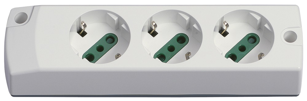 Presa multipla mobile 3 uscite 2P+T 16A 250V bianco tipo P30 uso domestico e professionale