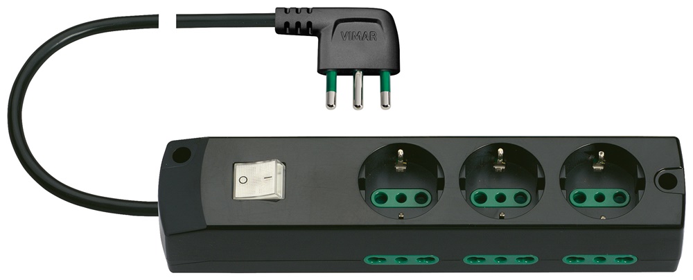 Presa multipla mobile 3P30+6P17/11 16A 250V con interruttore luminoso cavo 1,5m nero