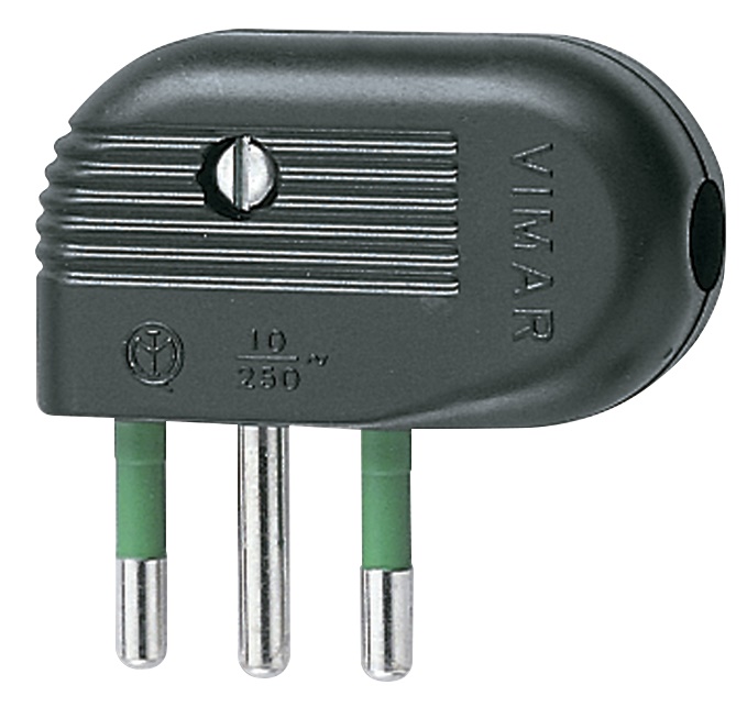 Spina 2P+T 10A 90Â° nero 