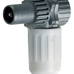 Connettore coassiale TV-RD-SAT maschio uscita cavo 90° bianco per impianti TV e satellitari