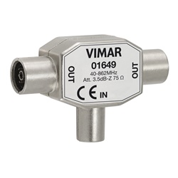 Adattatore multiplo TV coassiale 75 ohm attenuazione 3,5 dB doppia uscita ø 9,5 IEC per segnale TV