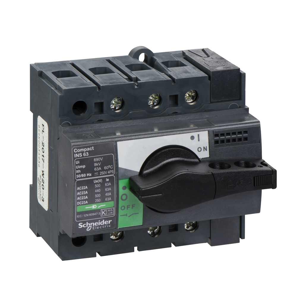 Interruttore sezionatore Compact INS63 63A 3 poli manopola nera isolamento IEC