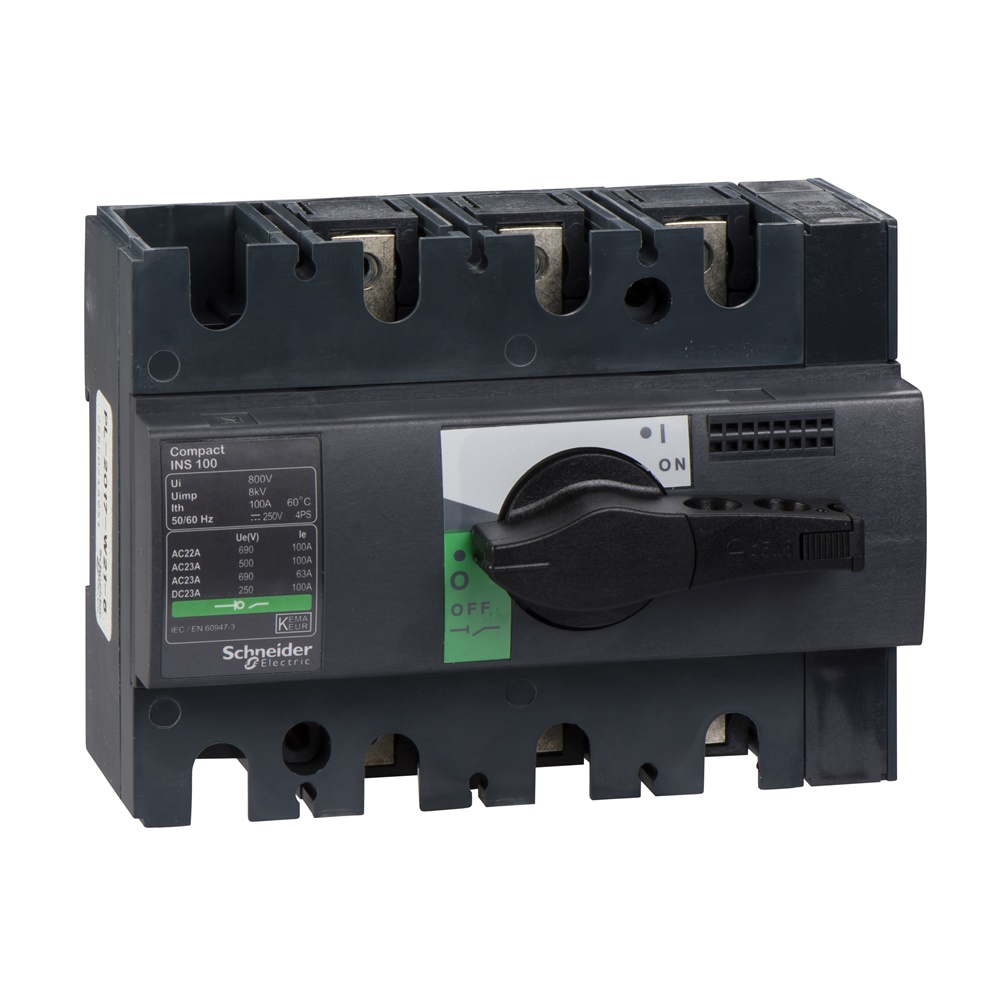 Interruttore sezionatore Compact INS100 3 poli 100A maniglia nera isolamento IEC