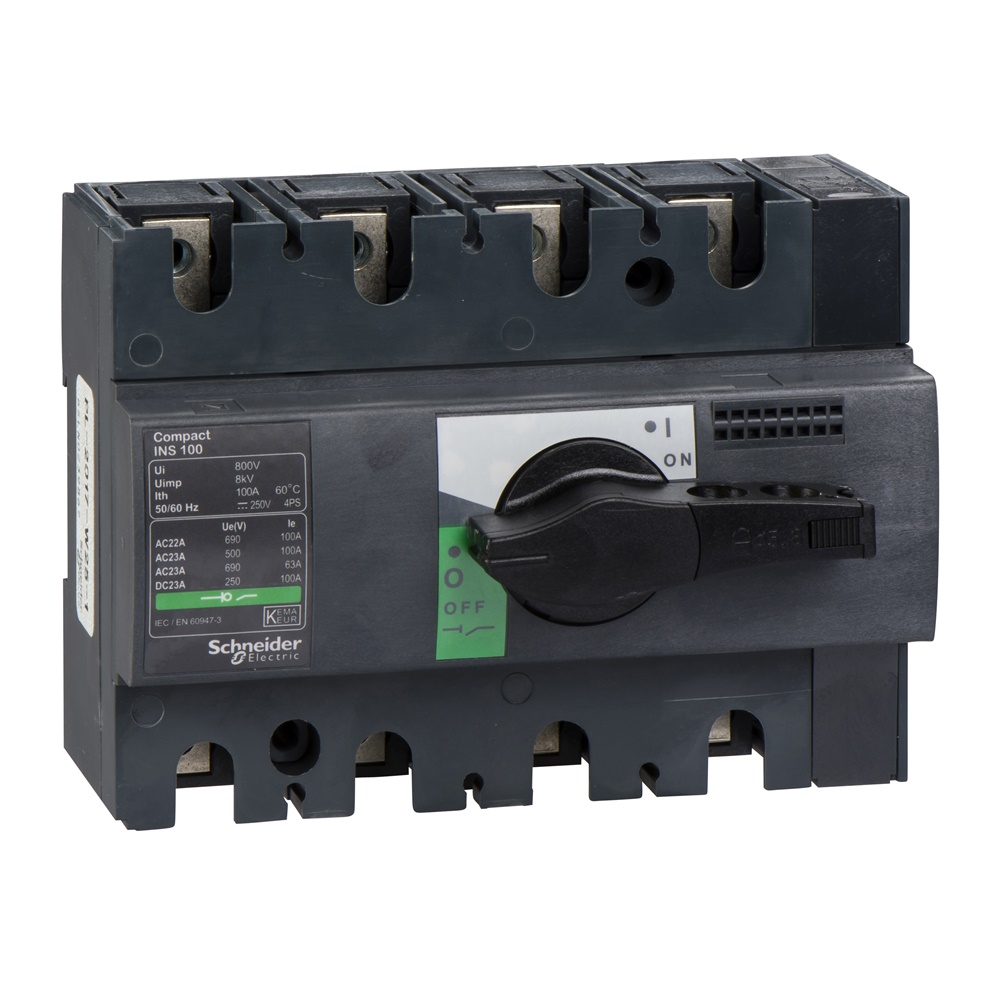 Interruttore sezionatore Compact INS100 4 poli 100A manopola nera isolamento IEC