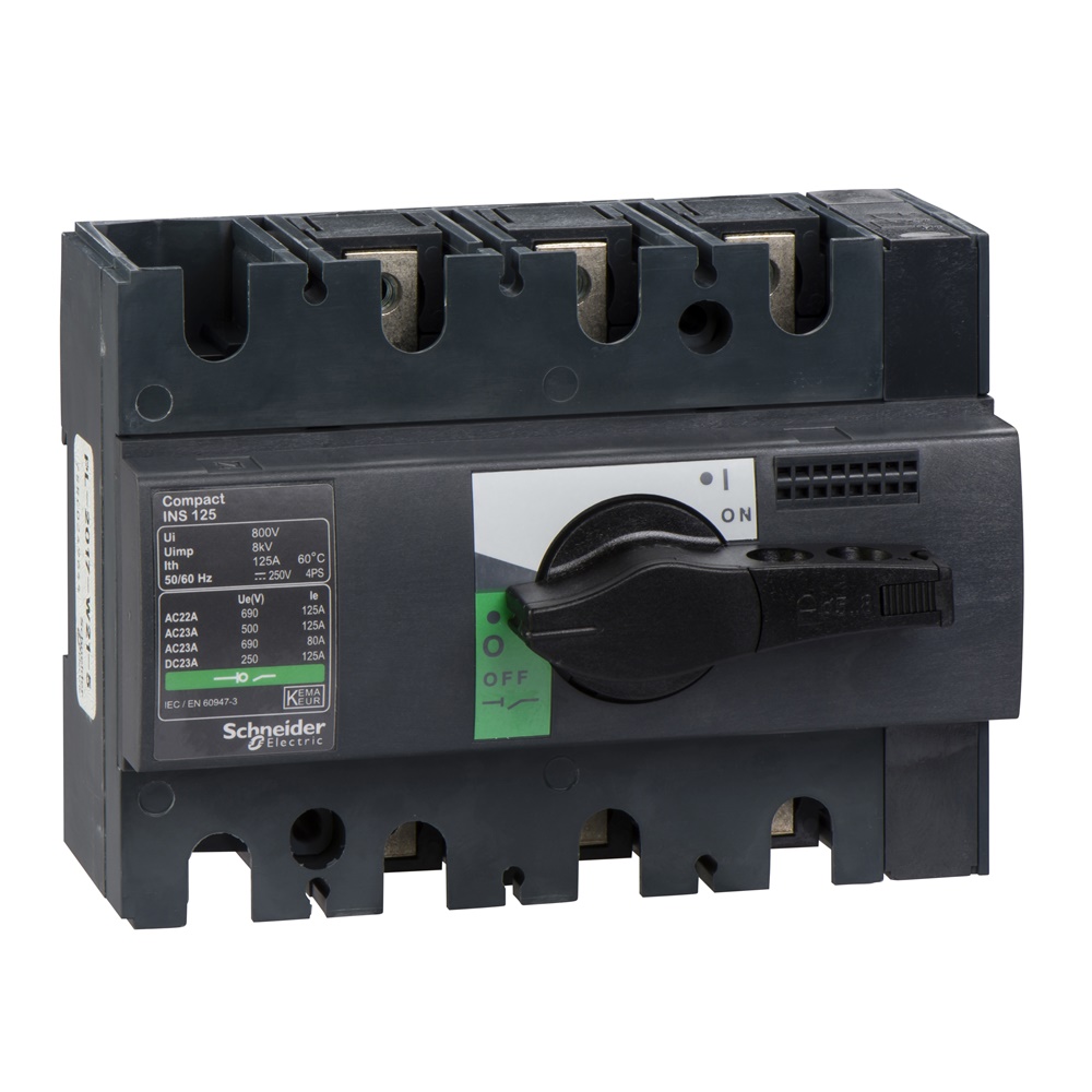 Interruttore sezionatore Compact INS125 125A 3 poli manopola nera isolamento IEC