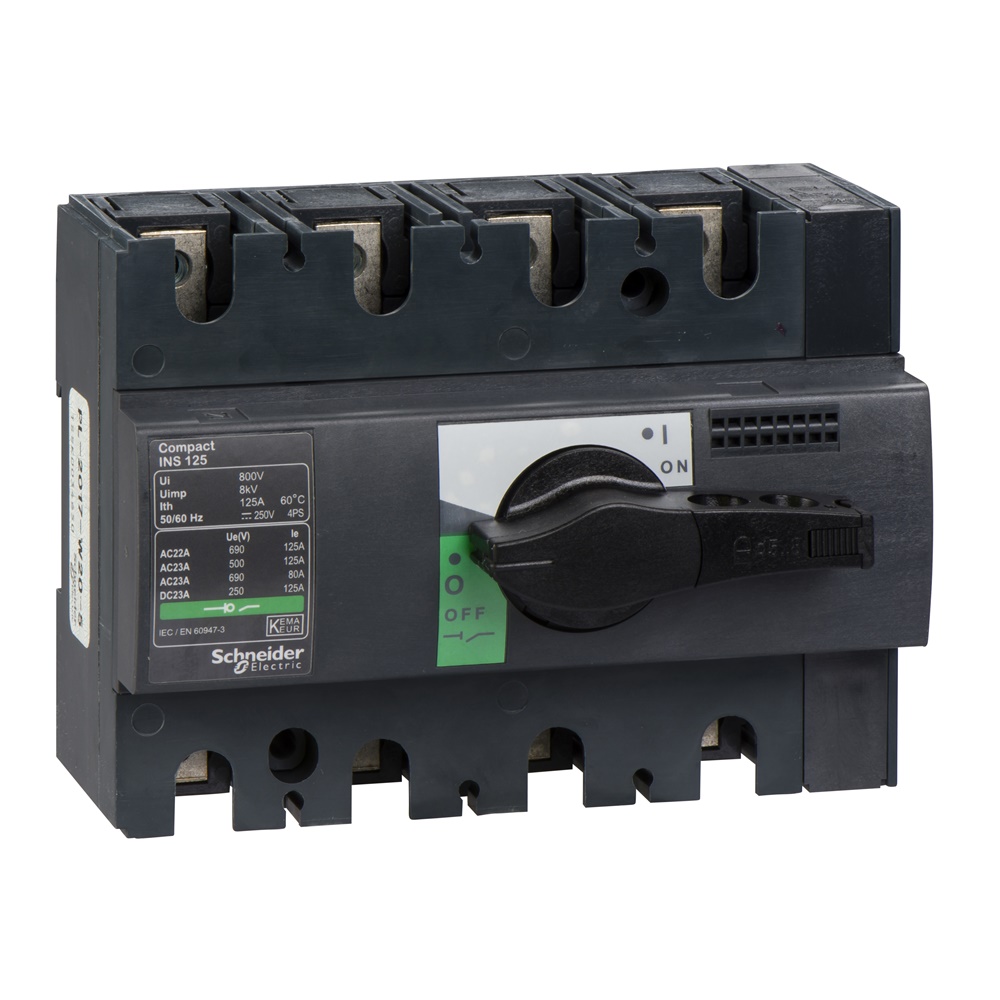 Interruttore sezionatore Compact INS125 125A 4 poli manopola nera isolamento IEC