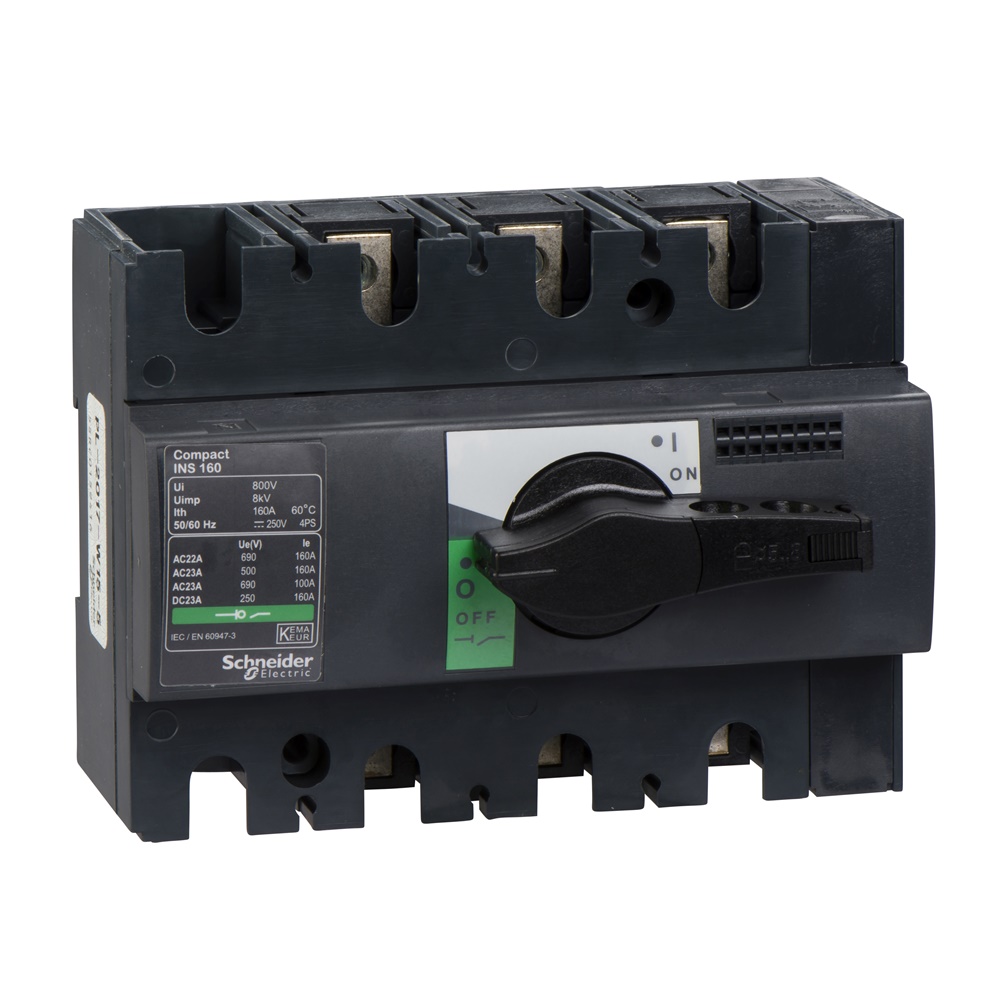 Interruttore sezionatore Compact INS160 160A 3 poli manopola nera isolamento frontale IEC