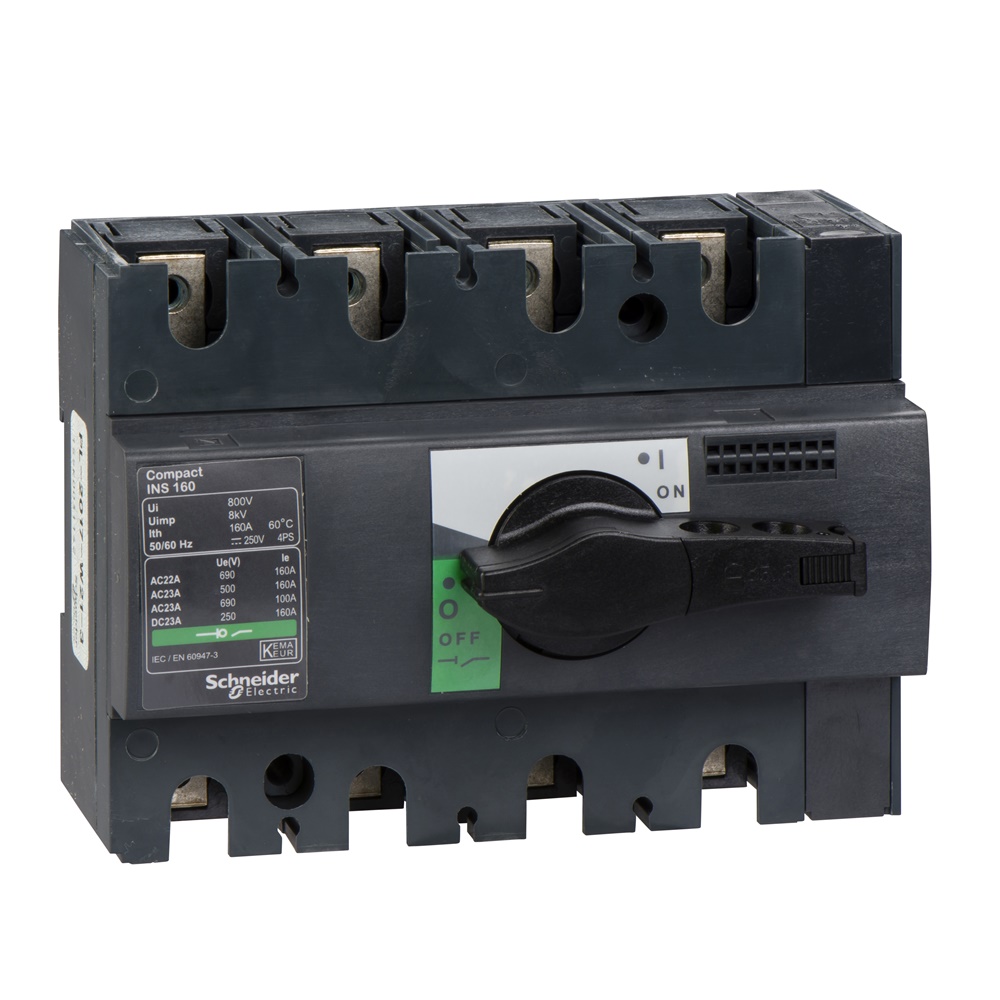 Interruttore sezionatore Compact INS160 160A 4 poli manopola nera isolamento frontale IEC