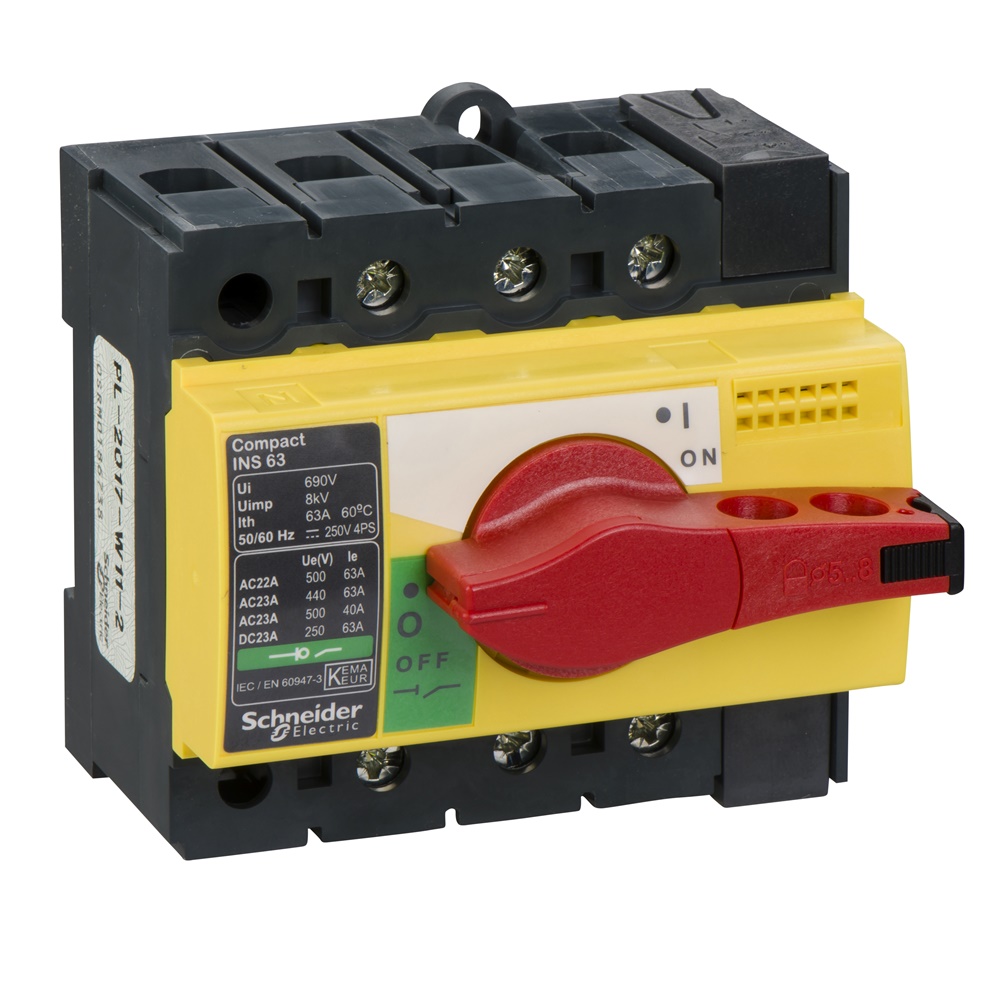 Interruttore sezionatore Compact INS63 63A 3 poli maniglia rossa emergenza isolamento frontale