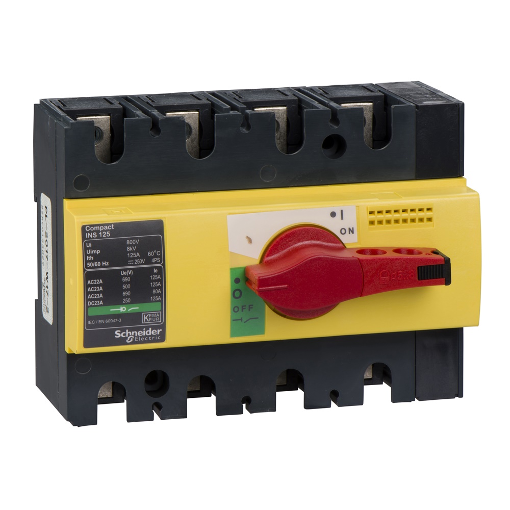 Interruttore sezionatore Compact INS125 125A 4 poli maniglia rossa emergenza isolamento frontale IEC