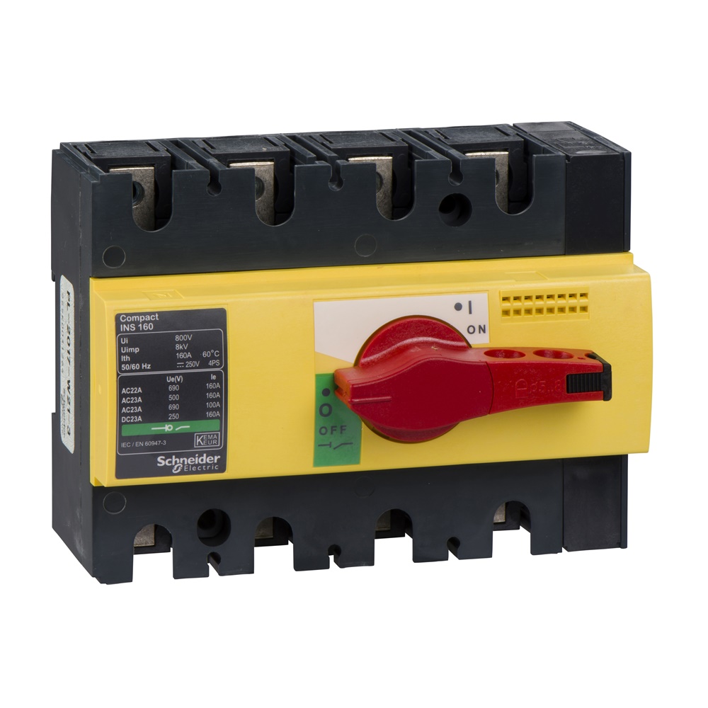 Interruttore sezionatore Compact INS160 160A 4 poli manopola rossa emergenza