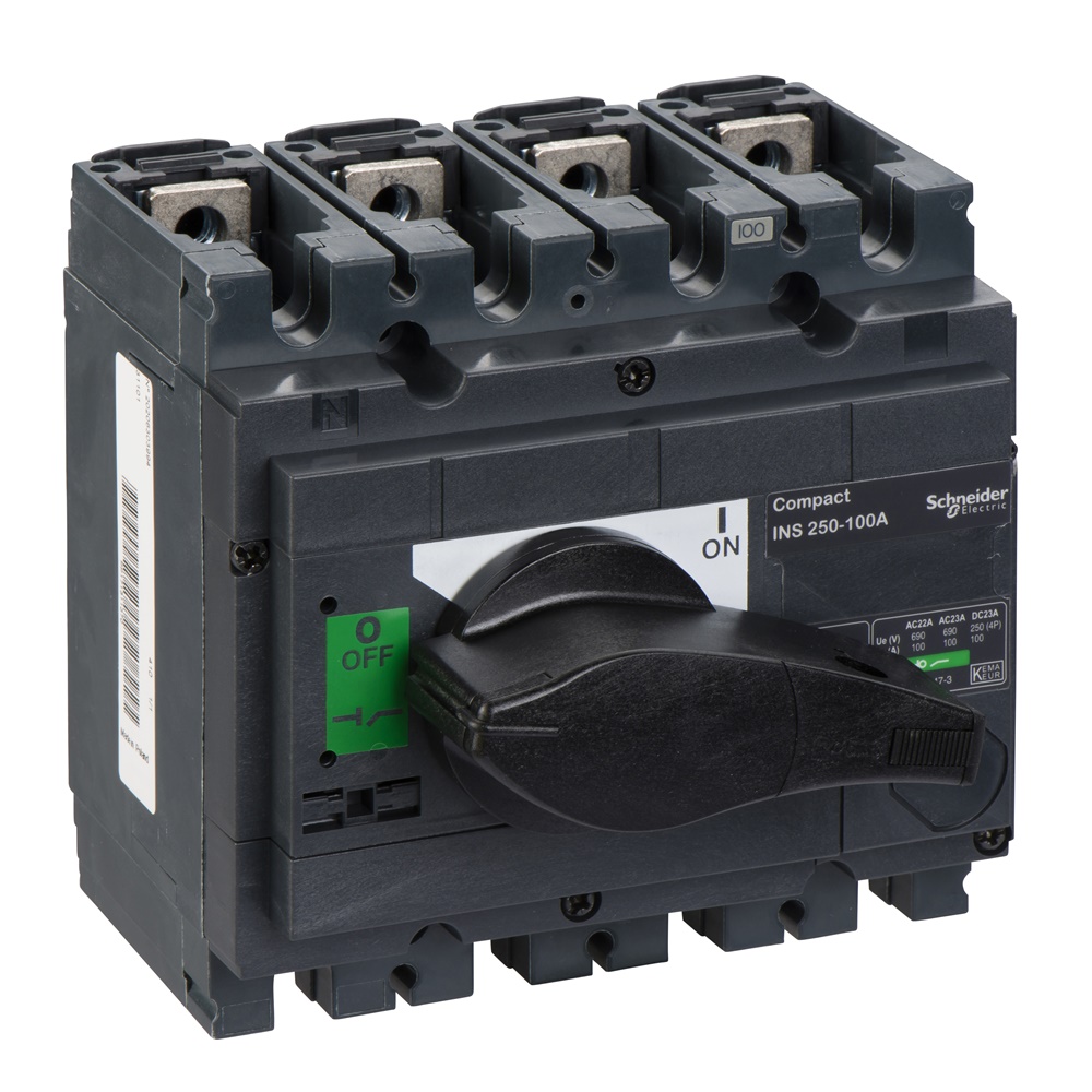 Interruttore sezionatore Compact INS250 100A 4 poli maniglia nera isolamento IEC