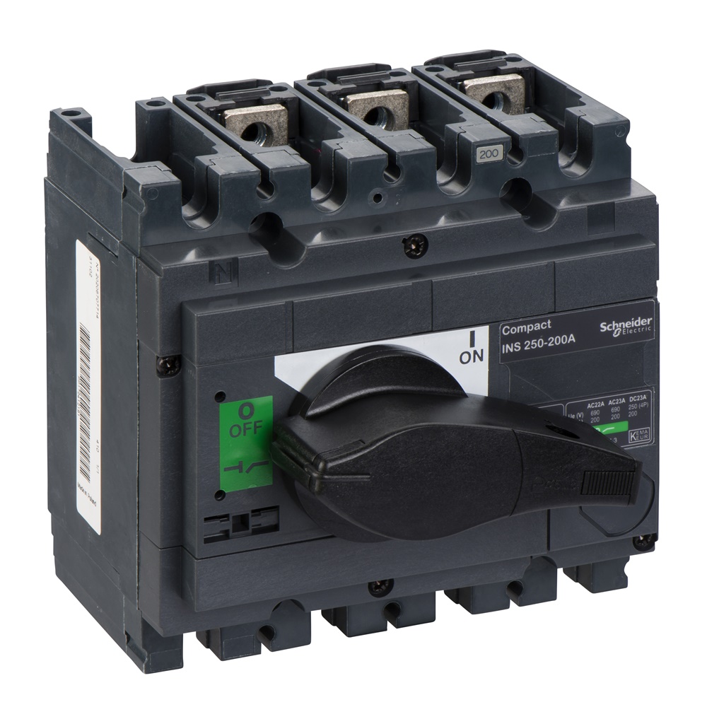 Interruttore sezionatore Compact INS250 200A 3 poli maniglia nera isolamento frontale IEC