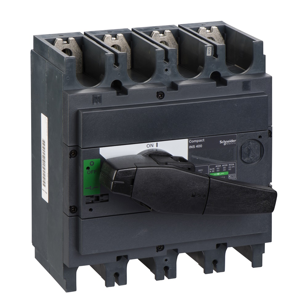 Interruttore sezionatore Compact INS400 400A 4 poli maniglia nera isolamento frontale classe II