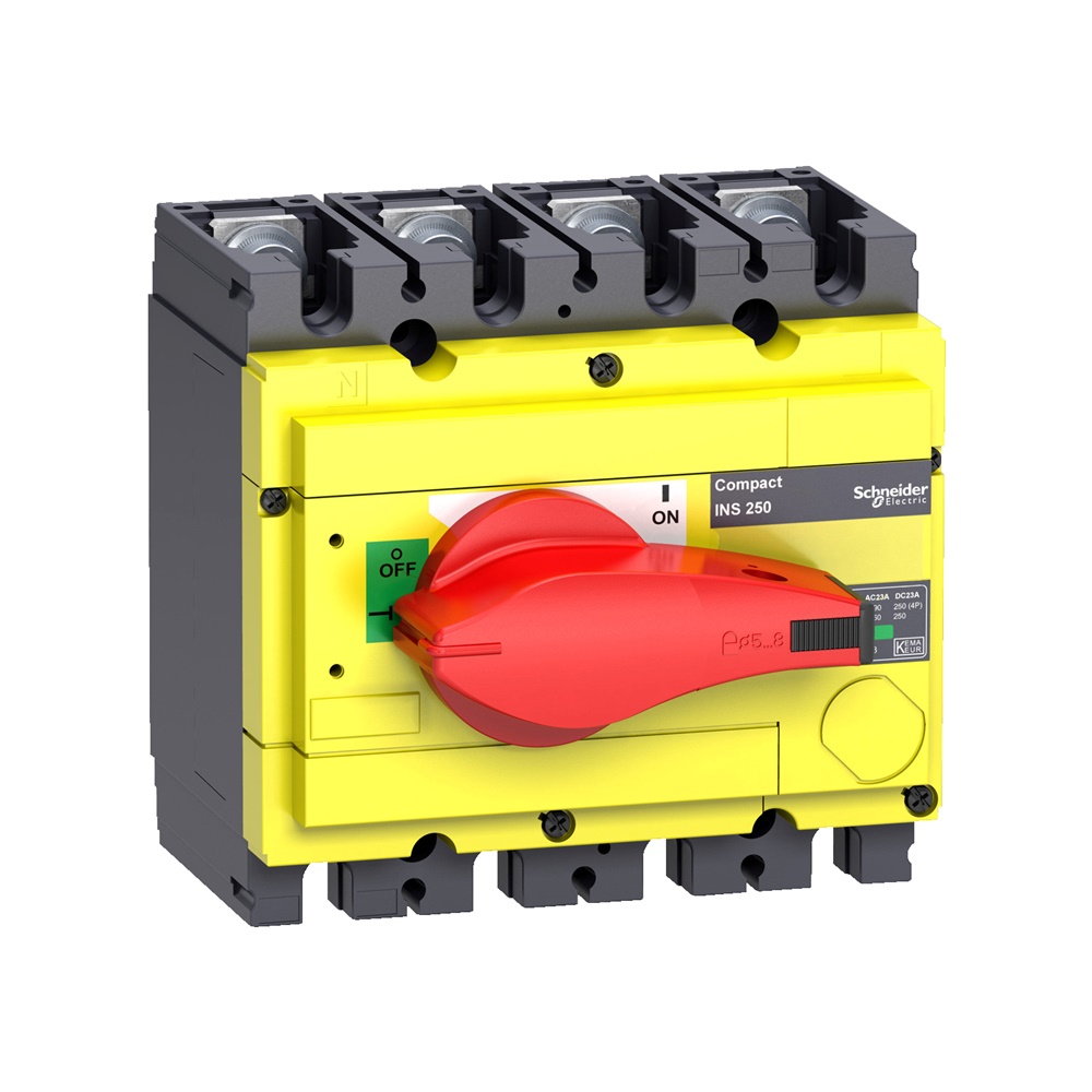 Interruttore sezionatore 4 poli 160A Compact INS250 comando emergenza isolamento frontale classe II