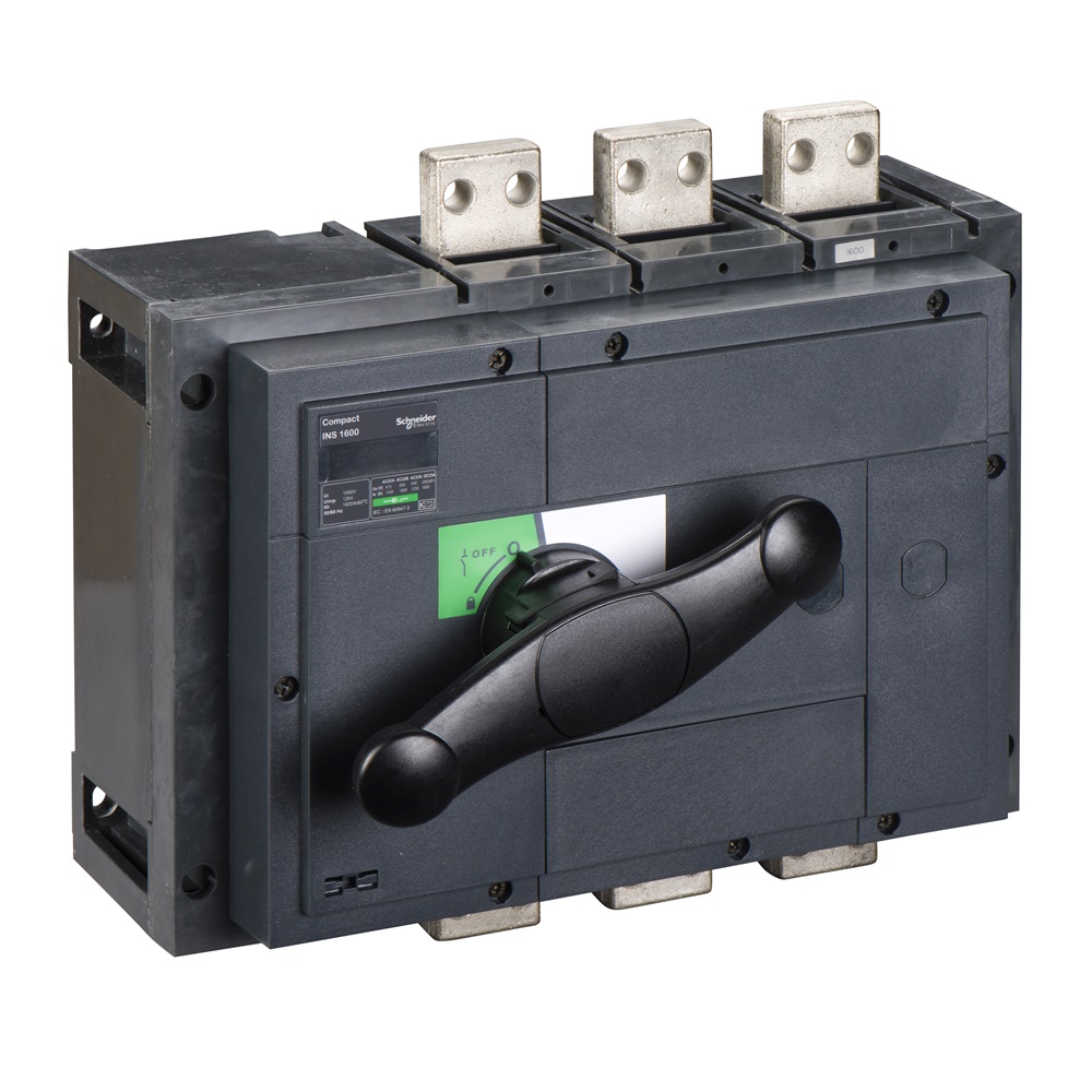 Interruttore sezionatore fisso 3 poli 1600A maniglia rotativa nera isolamento IEC