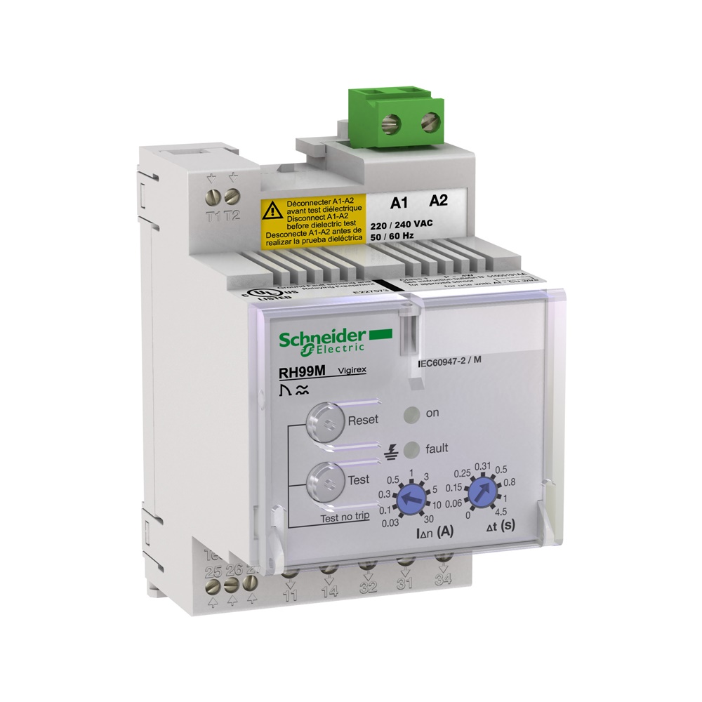 Relè monitoraggio corrente differenziale VigiPacT RH99M 30mA-30A 380/415VAC montaggio guida DIN