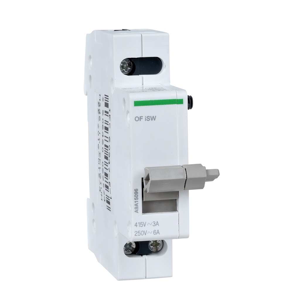 Contatto ausiliario aperto-chiuso OF 3A 415VAC 6A 250VAC montaggio sinistro interruttori Acti9 iSW fino 32A guida DIN IP20/IP40