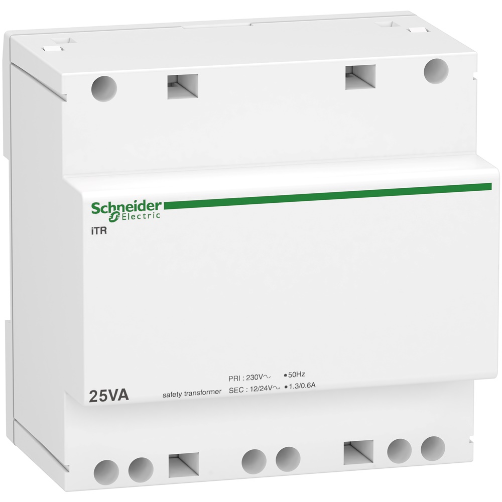 Trasformatore sicurezza Acti9 iTR 25VA 12-24VCA isolamento primario secondario IP20 uso industriale