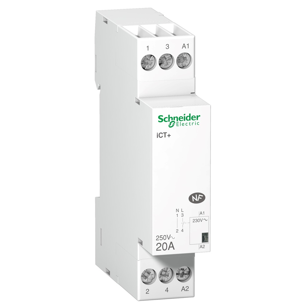 Contattore modulare iCT+ 1NA 20A comando 230Vca per controllo luci e motori piccoli HVAC