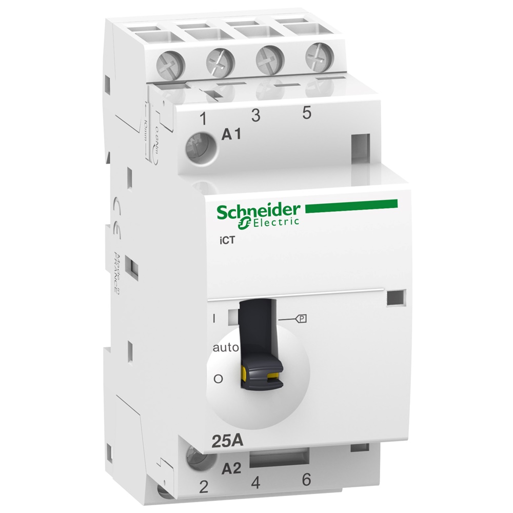 Contattore modulare iCT 4NA 25A comando 230-240Vca manuale per controllo carichi e HVAC