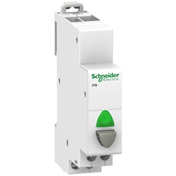 Pulsante modulare iPB 1NA 20A 250Vca grigio con spia LED verde 110-230Vca per controllo circuiti elettrici