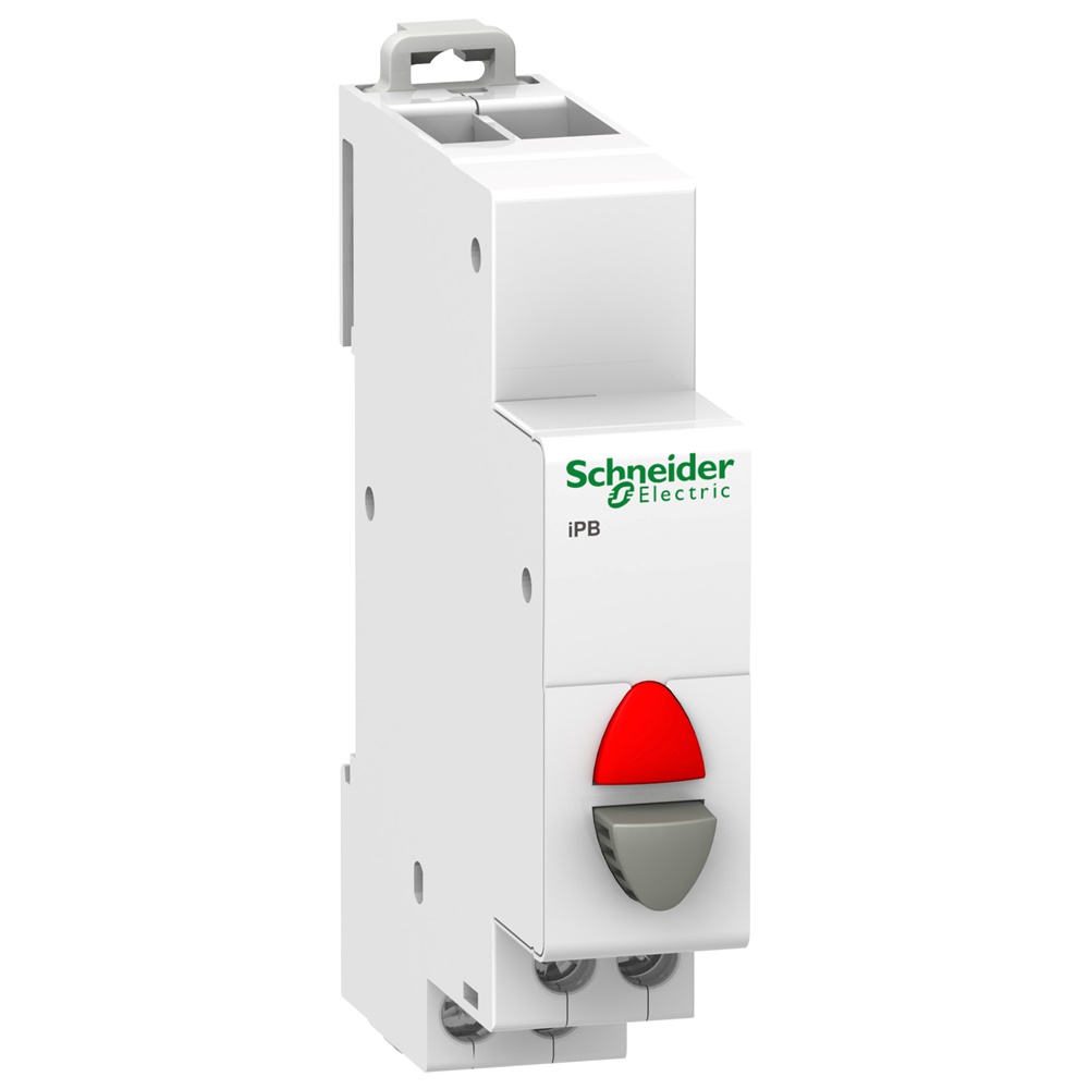 Pulsante modulare iPB 1NC 20A 250Vca grigio con spia rossa per controllo circuiti elettrici
