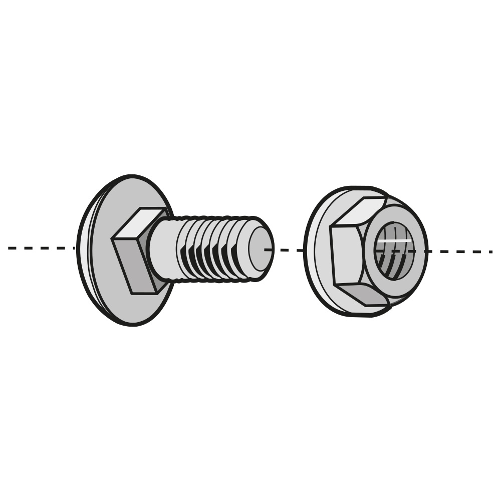 Supporto sistema bullone dado M6x12 inox 316L testa tonda quadro flangiato uso tecnico industriale