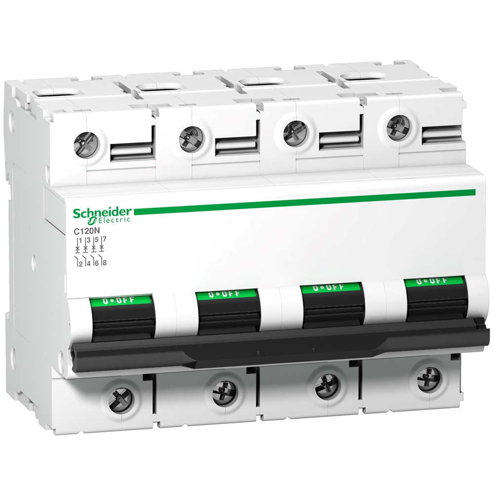 Interruttore magnetotermico 4 poli C120N 125A curva C capacità 10000A uso industriale e residenziale