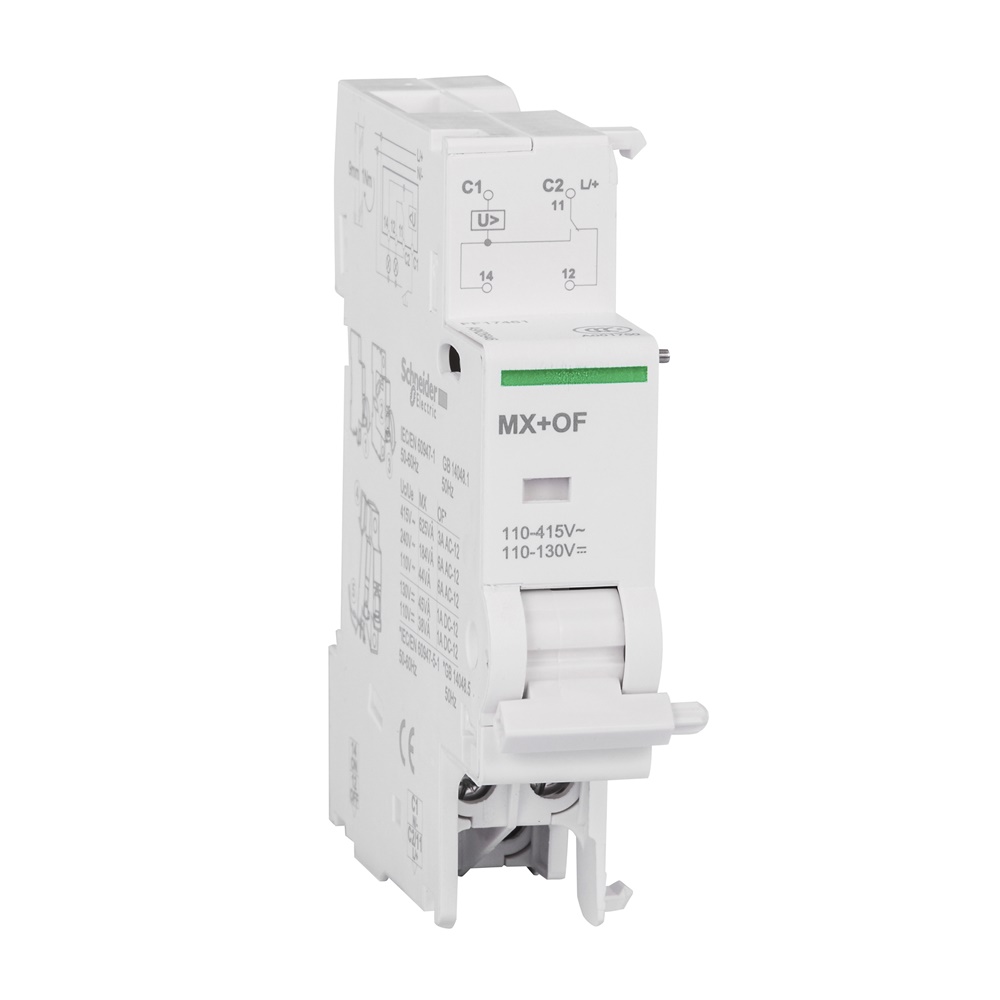 Sganciatore lancio corrente Acti9 MX+OF 110-415V AC 110-130V DC per interruttori Acti9 C120 C60H-DC C60PV-DC C60NA-DC SW60-DC con contatto ausiliario aperto/chiuso e spia meccanica rossa