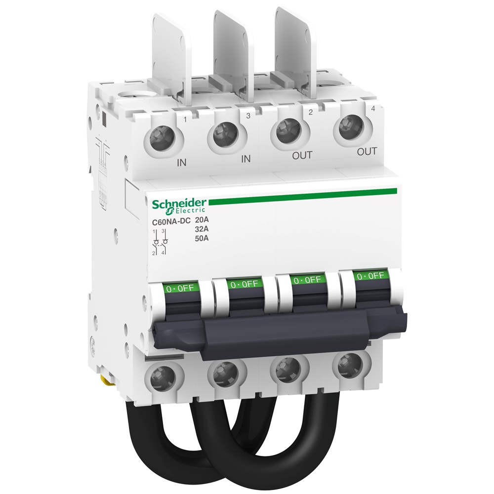Sezionatore Acti9 C60NA-DC 2P 20A 1000V DC per impianti fotovoltaici montaggio su guida DIN