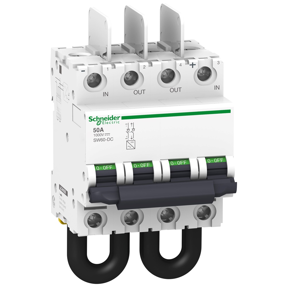 Sezionatore Acti9 SW60-DC 2P 50A 1000V CC per impianti fotovoltaici montaggio su guida DIN
