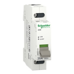 Interruttore sezionatore modulare Acti9 iSW 1P 20A controllo installazione su guida DIN