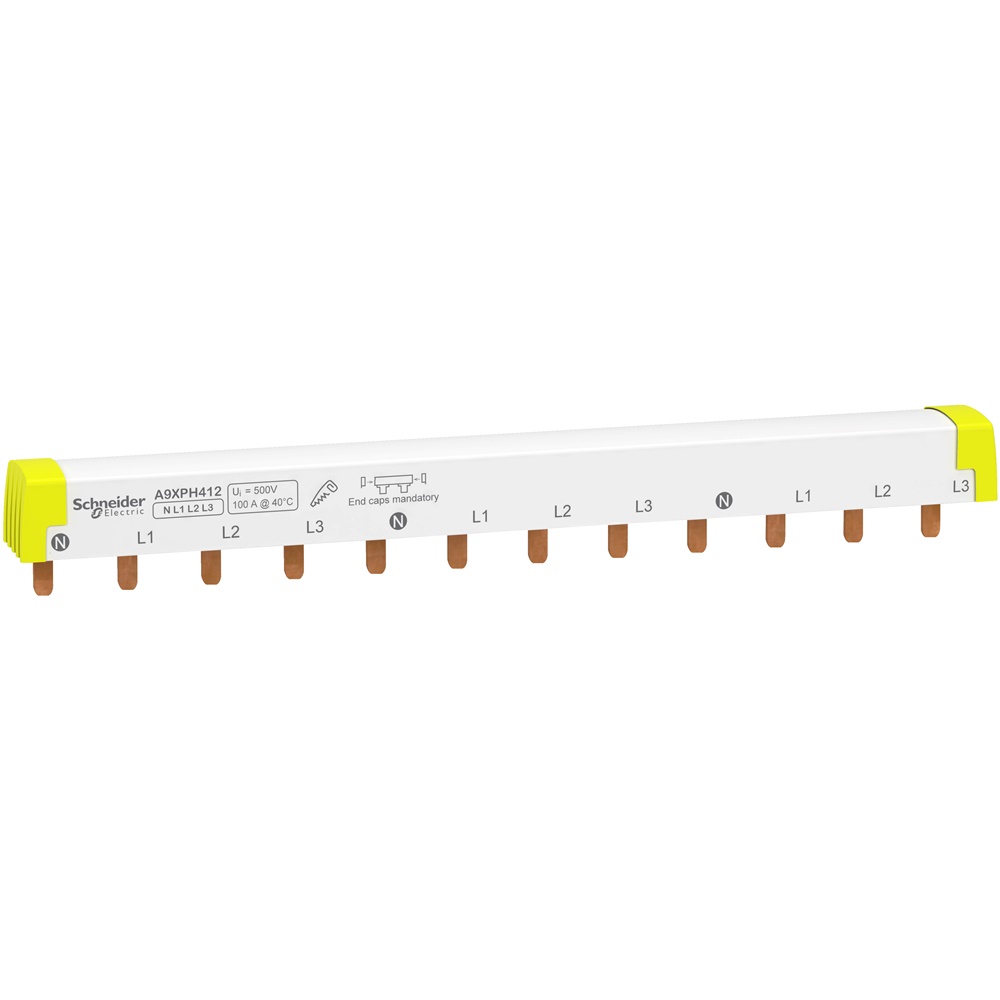 Pettine collegamento tagliabile 4 poli 12 moduli per interruttori Acti9 iC60 installazioni trifase neutro