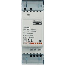 Alimentatore compatto 2DIN 230V 27V DC 600mA per impianti video 2 fili e quadri elettrici