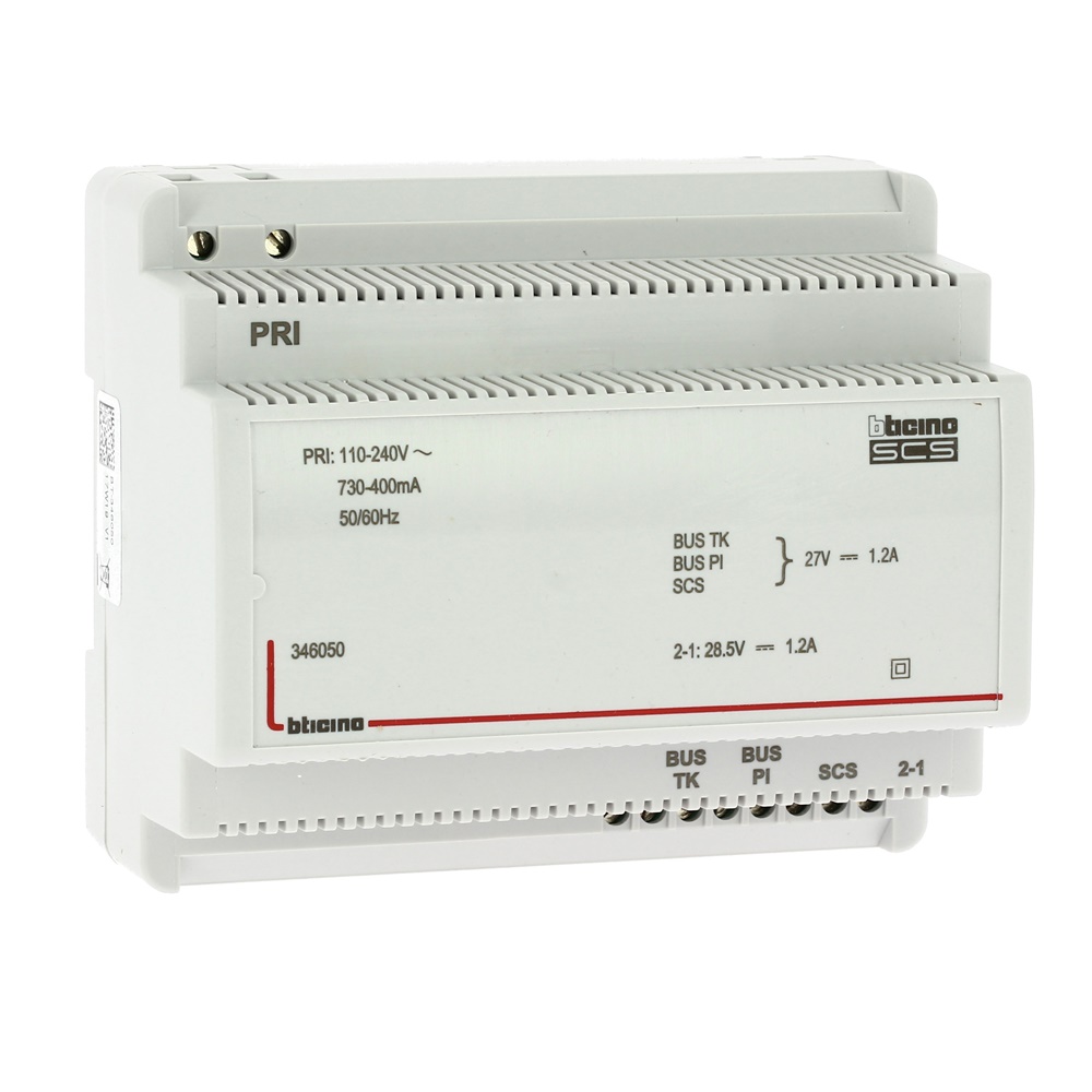 Alimentatore 2 fili 1,2A montaggio 6 moduli DIN per impianti audio video e elettrici