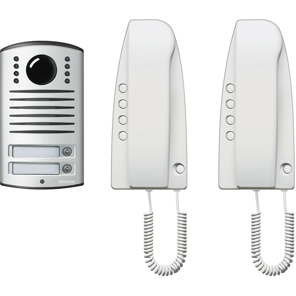 Kit audio analogico bifamiliare con posto esterno LINEA 2000 e citofoni SPRINT per impianti civili residenziali