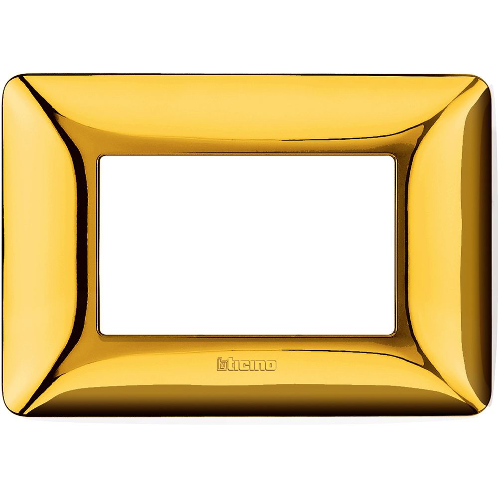 Placca 3 moduli oro lucido tecnopolimero per impianti elettrici a incasso elegante